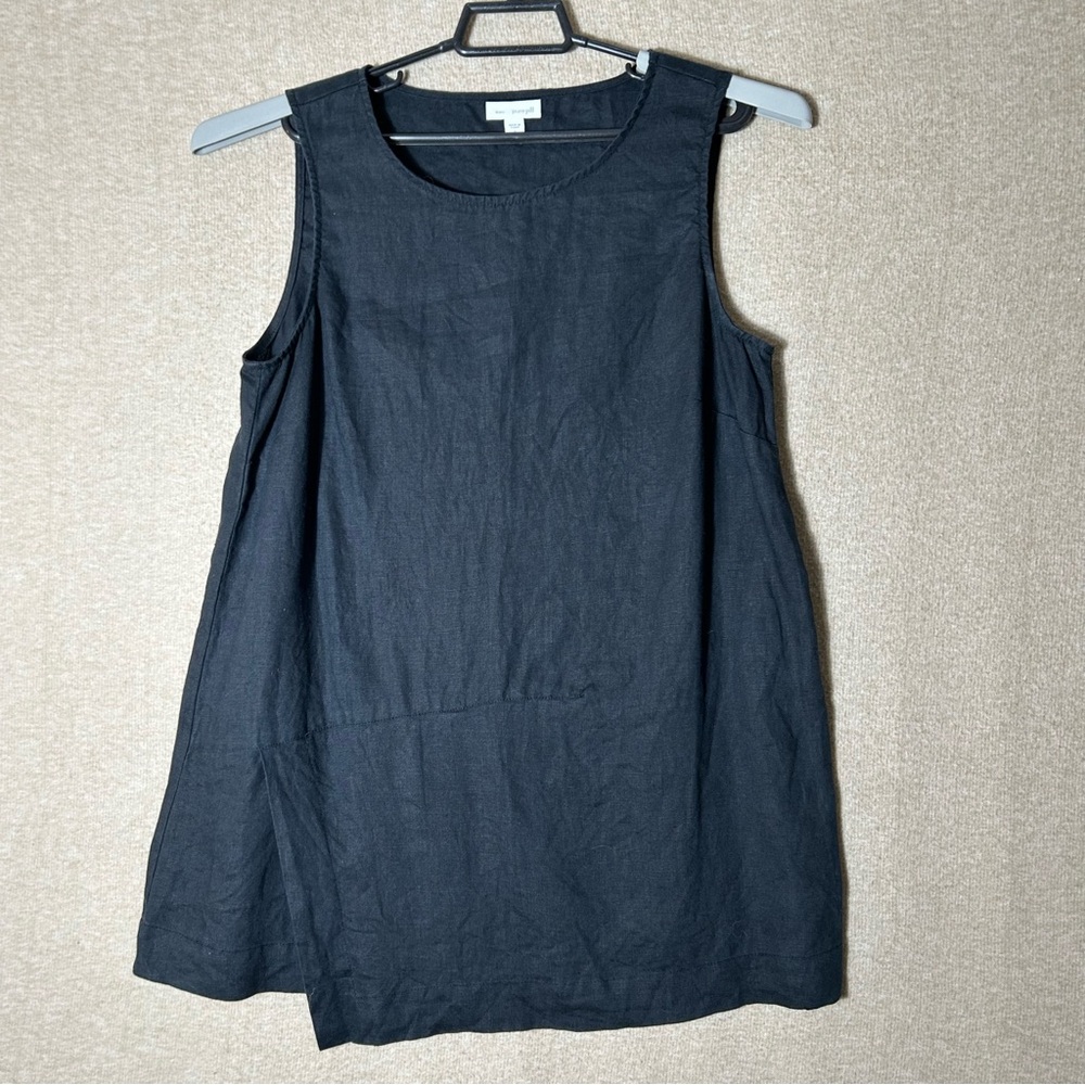 Pure Jill Love Linen Top Womens Small Black Tunic Sleeveless Lagenlook Coastal‎